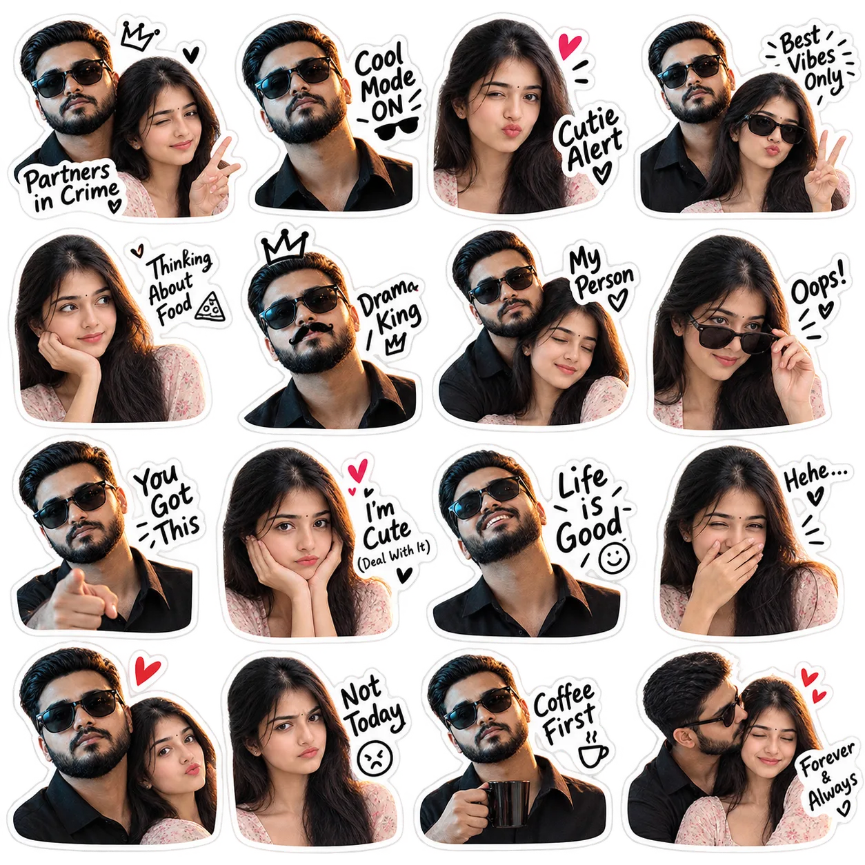 Funny Couple Reaction Sticker Pack — 16 Poses