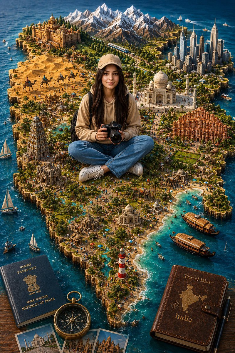 GPT IMAGE 2 on CHAT GPT: Prompt: A highly detailed 3D miniature travel diorama of India shaped as a realistic raised map, surrounded by