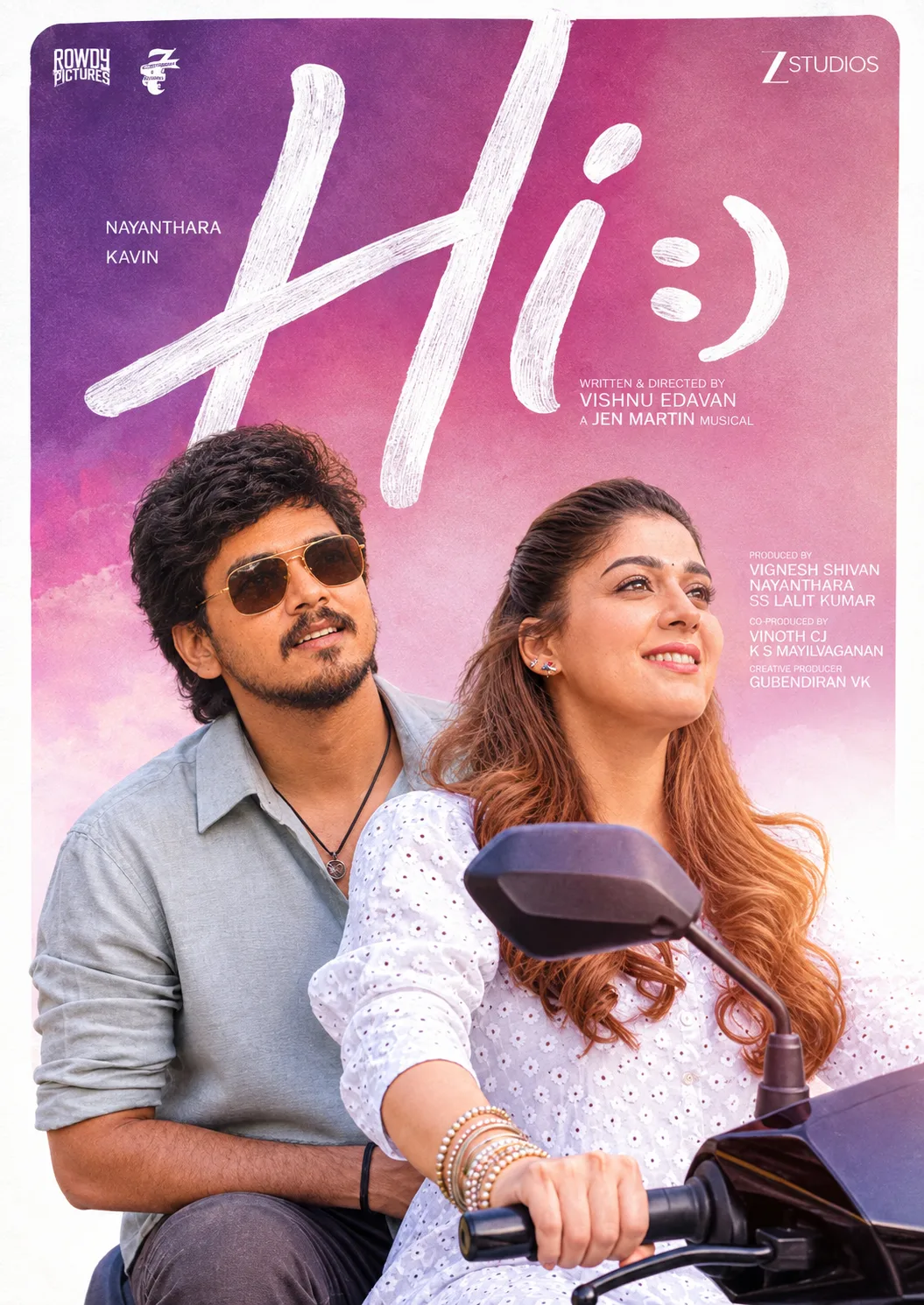 Create a cinematic romantic movie-poster style image in a vertical 4:5 composition, inspired by a modern South Indian romantic film poster.
