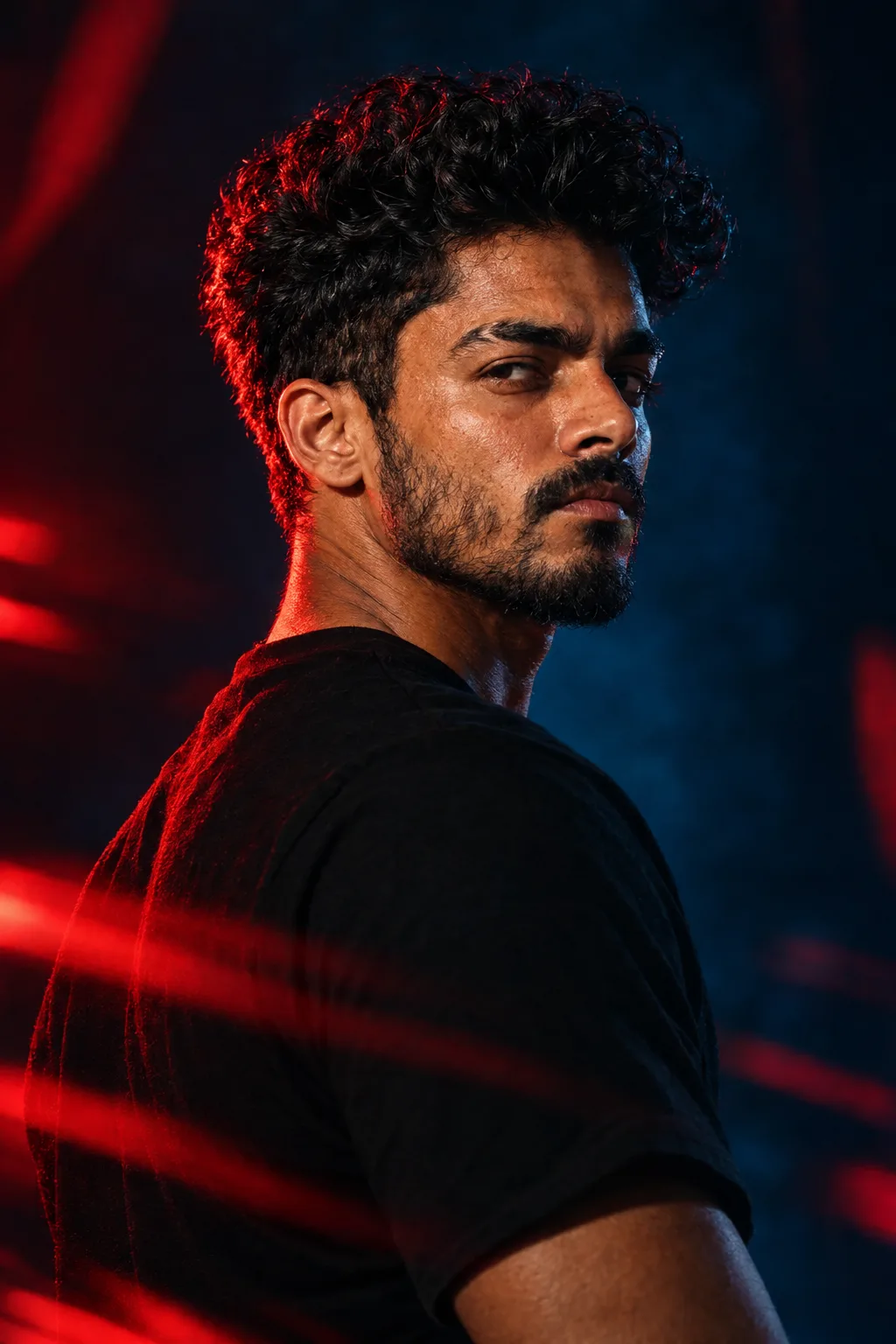 Ultra-realistic cinematic portrait of Arthur Ferreira, preserving exact facial identity, realistic skin texture, dark brown short curly