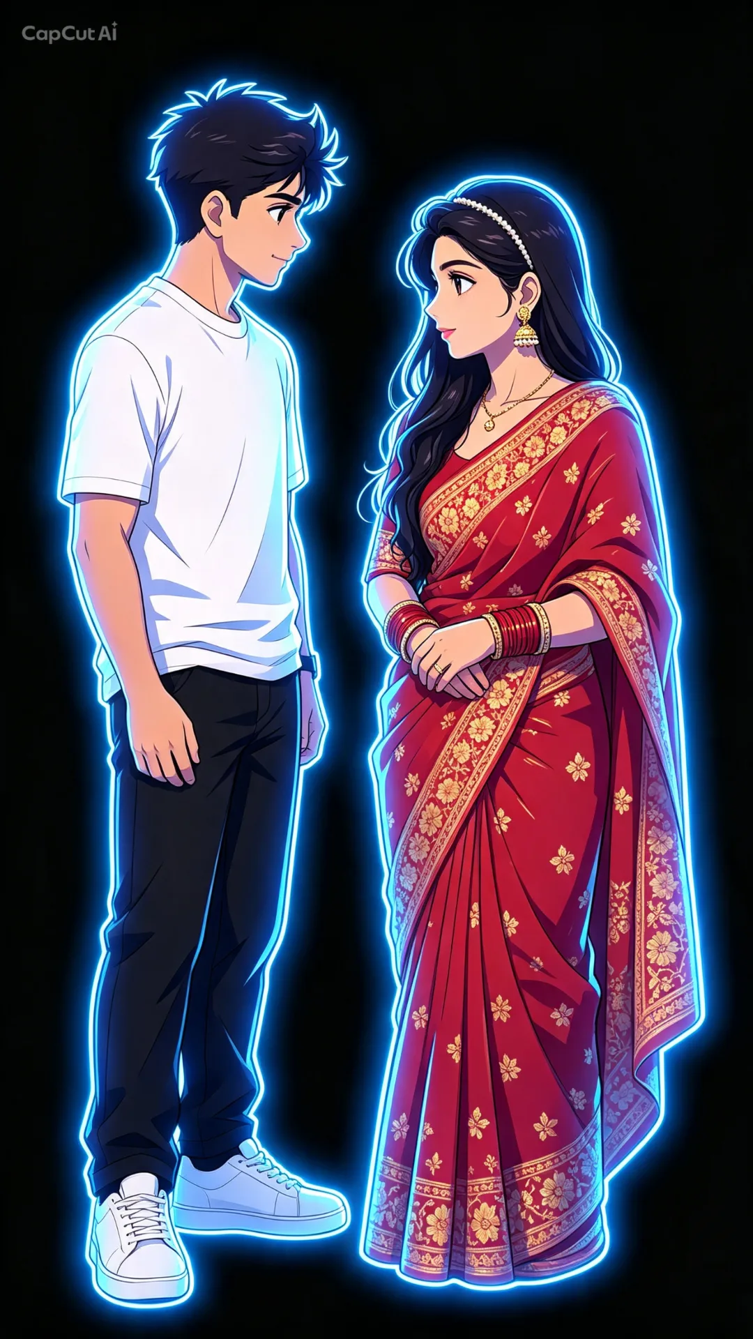 Anime-inspired illustration with high-contrast neon rim lighting.
