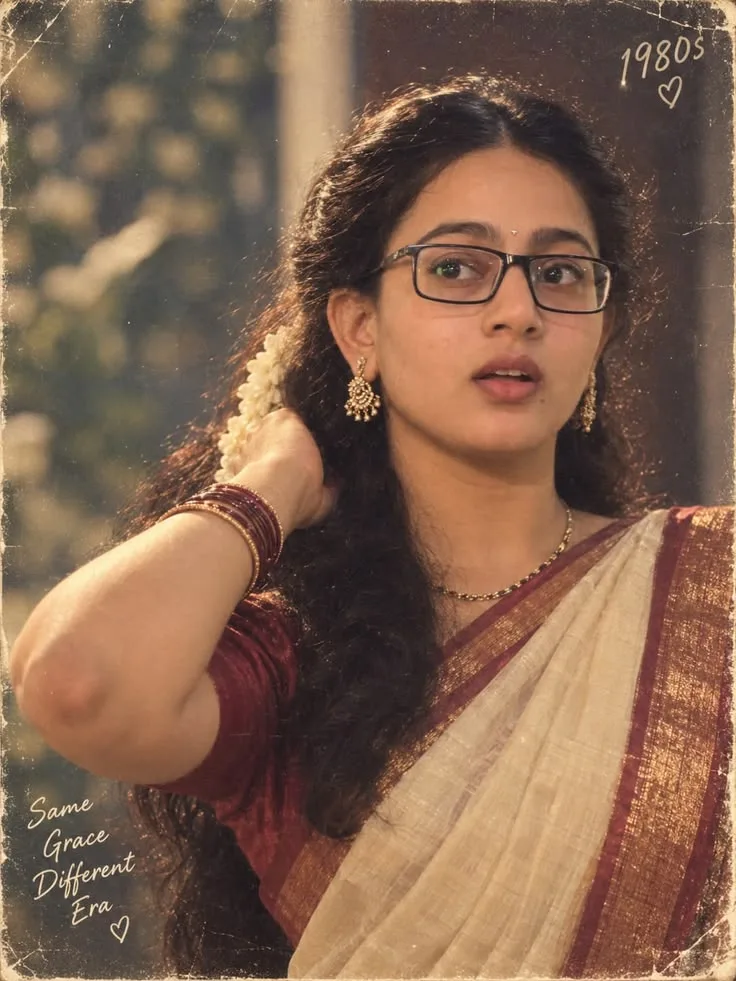 Create an ultra-realistic vintage 1980s Indian portrait photograph with the authentic appearance of a genuine old physical photo from the