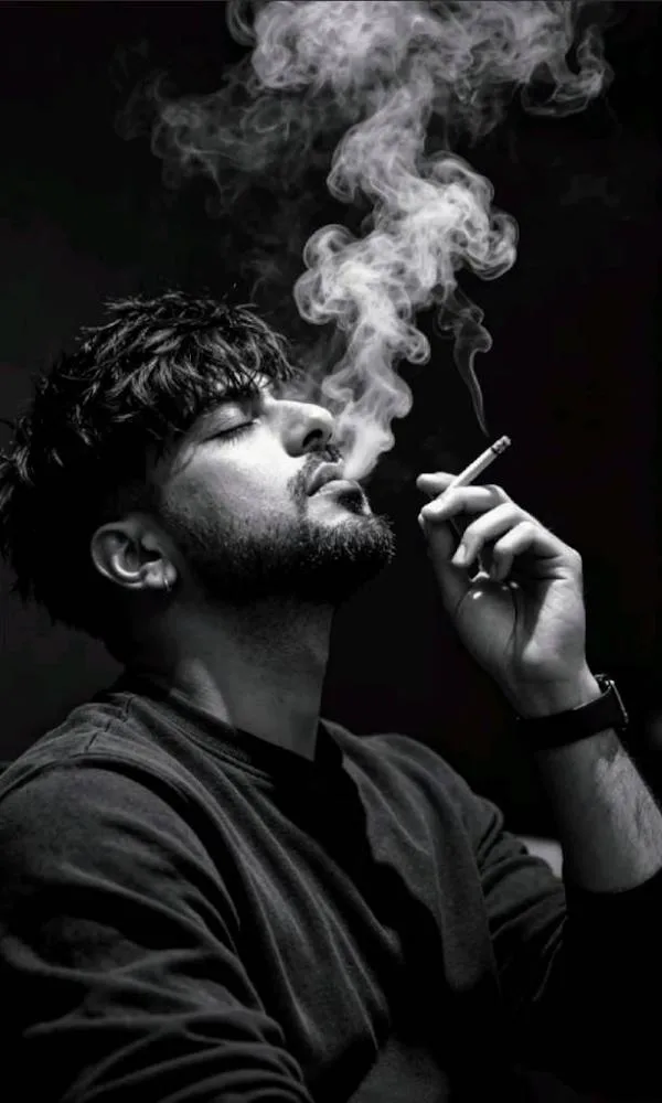 A dramatic cinematic black and white portrait of a handsome young man in a side profile view.