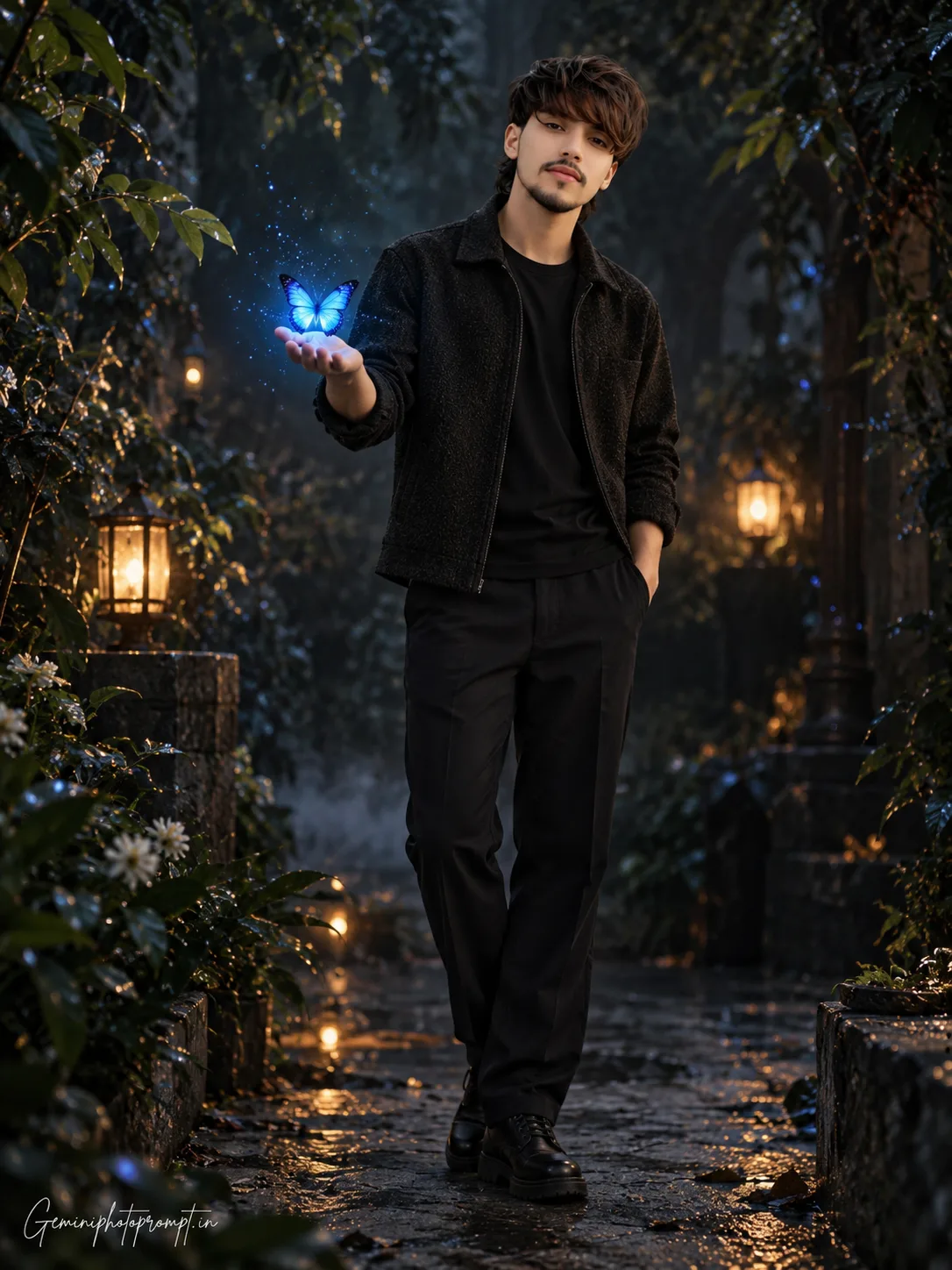 CREATE AN ULTRA-REALISTIC CINEMATIC 8K HDR PORTRAIT OF THE EXACT SAME ADULT MAN FROM THE UPLOADED REFERENCE PHOTO, STANDING ALONE IN A DARK