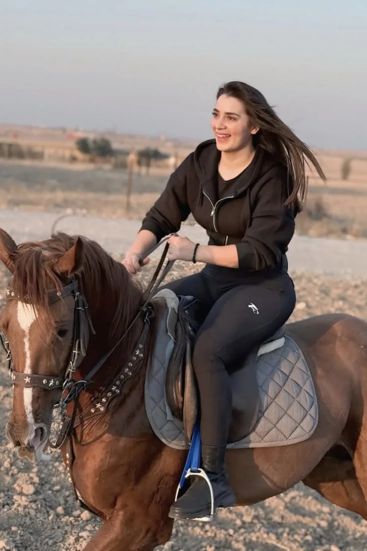 Create a highly photorealistic outdoor equestrian portrait matching the reference image.