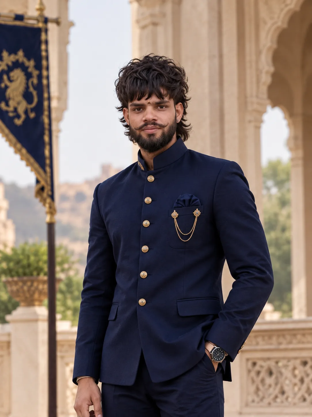 Create an ultra-photorealistic, high-end cinematic royal Indian fashion portrait of ME, using my uploaded personal photograph as the