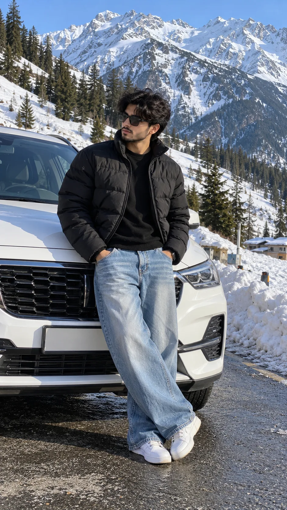 A photorealistic vertical full-length shot of the young South Asian man from the reference image, faithfully preserving his recognizable