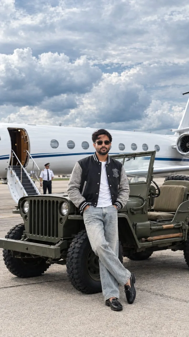 Create an ultra-realistic luxury aviation fashion photograph inspired by the uploaded reference image.