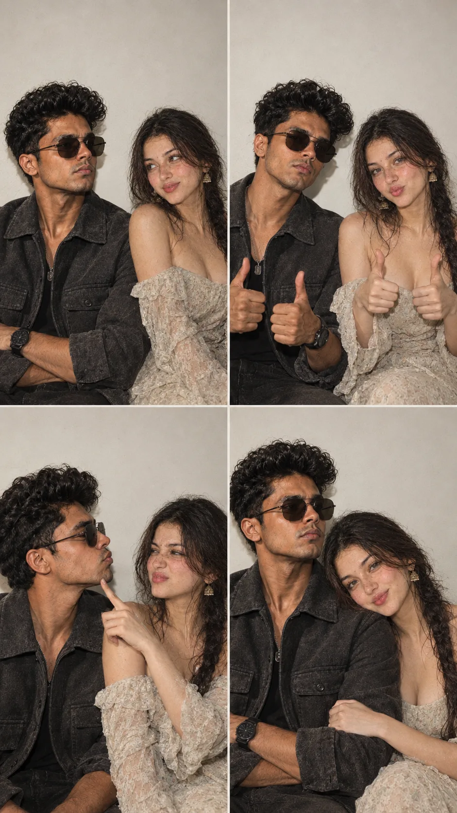 > Create the uploaded reference as an ultra-realistic 8K UHD 2×2 photo-booth collage in a vertical 9:16 format.
