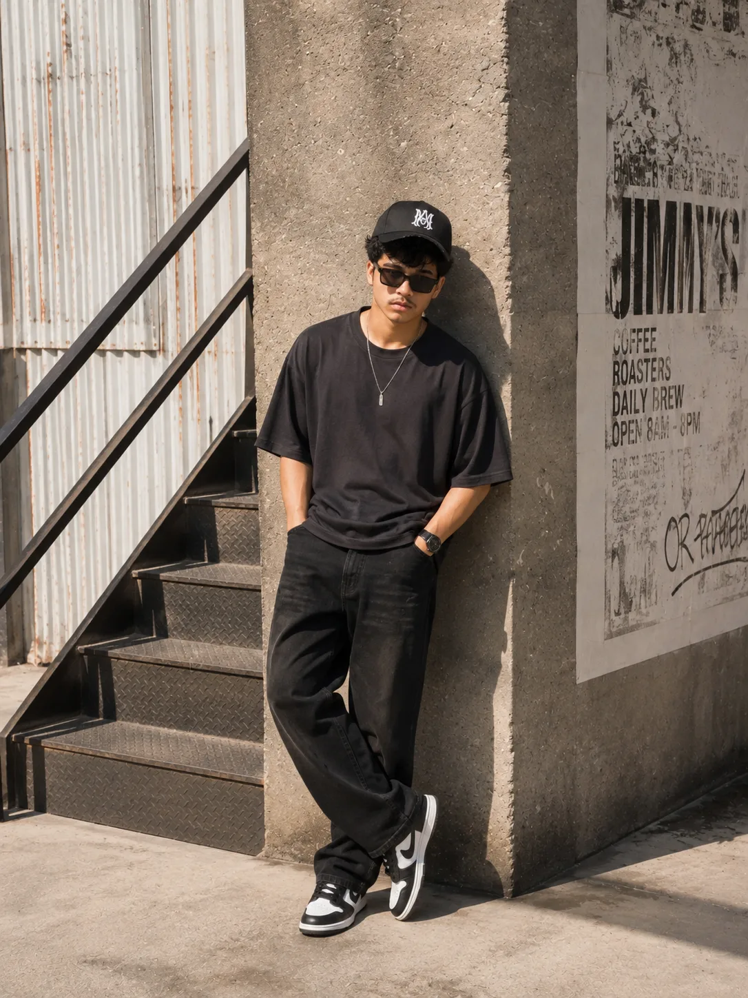 Create a photorealistic fashion street-style portrait of a young man, keeping the same overall facial features and hairstyle as the