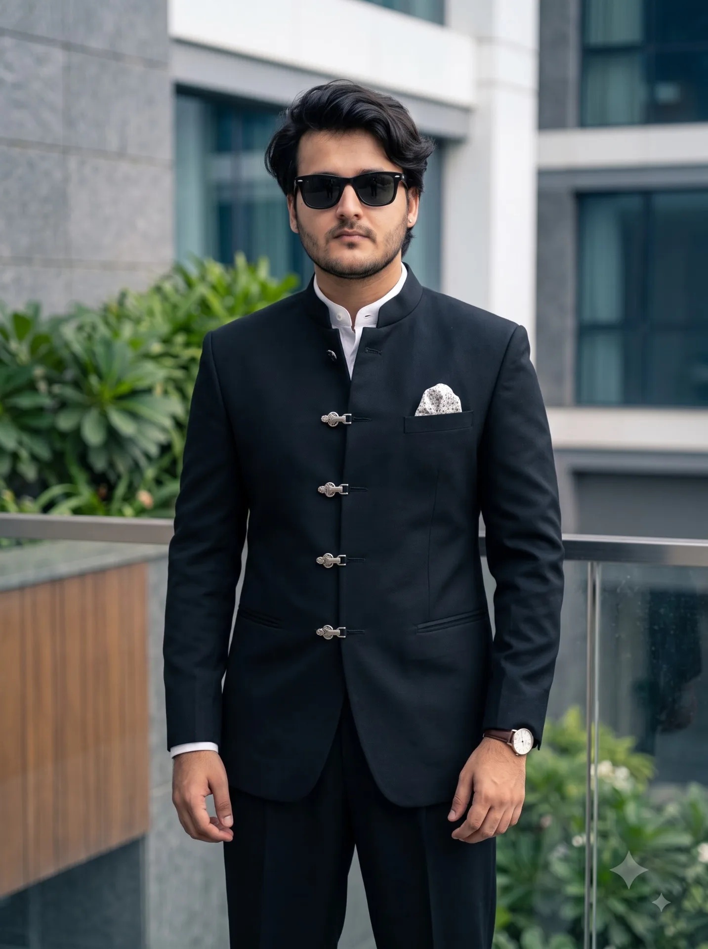 A photorealistic full-body shot of a handsome young South Asian man in his late 17s with, stylish dark hair.