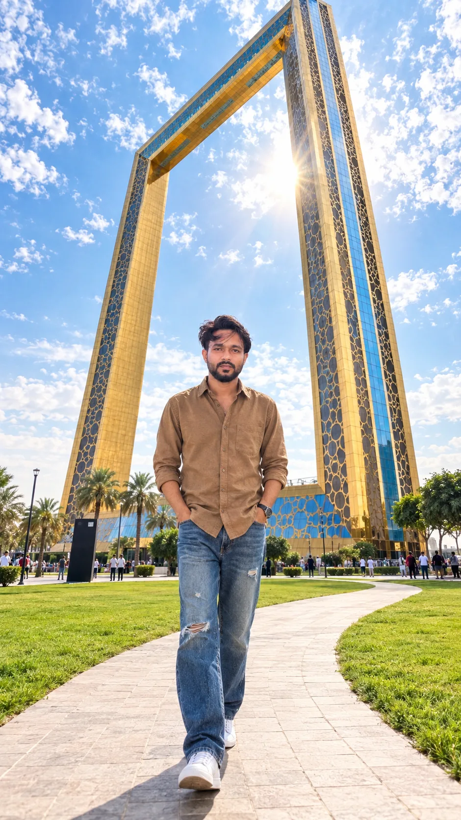 Create an ultra-photorealistic, high-end cinematic vertical 9:16 full-body travel fashion photograph, closely recreating the uploaded