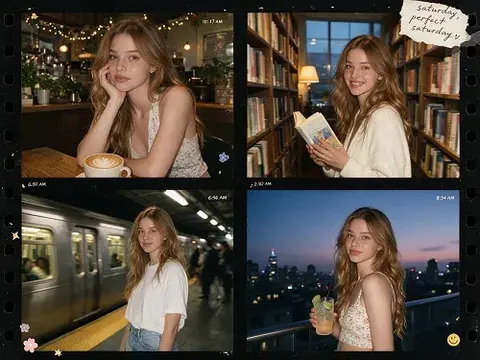 four-frame vertical photo diary collage.