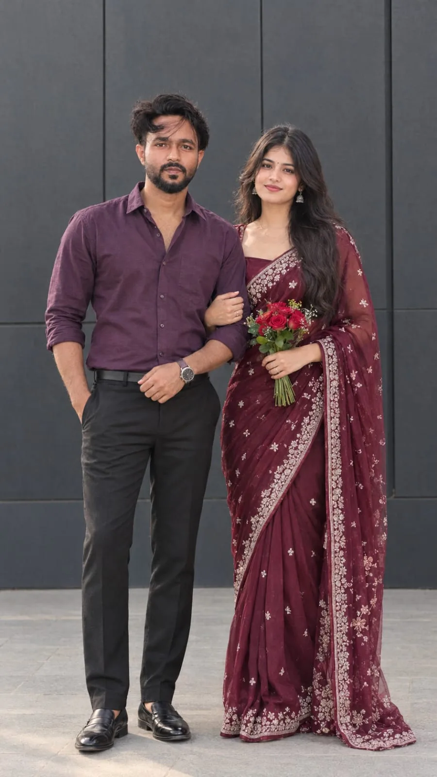 AI Photo Prompt Create an ultra-realistic, high-quality 4K UHD full-body cinematic couple portrait, vertical 9:16, recreating the overall