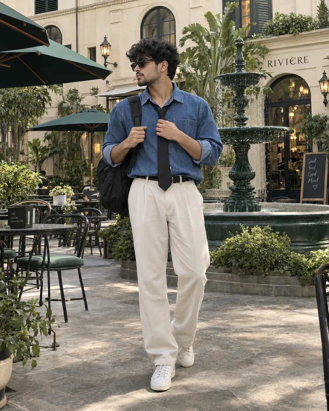 Prompt: Create an ultra-realistic cinematic vertical 4:5 full-body fashion photograph of a young South Asian Indian man standing casually