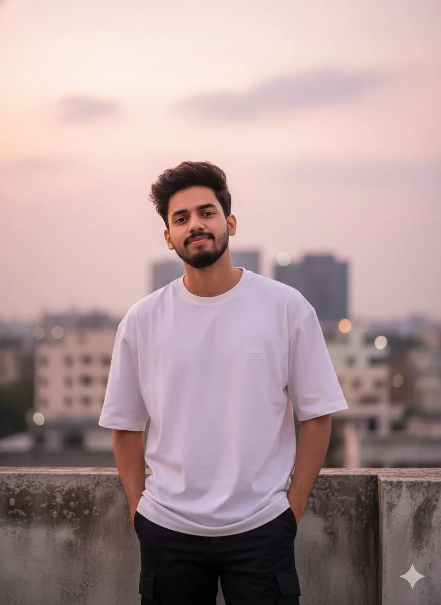 Prompt 👇 Ultra-realistic 8K cinematic portrait of me, captured on a DSLR with a 50mm f/1.4 lens during sunset golden hour, with soft
