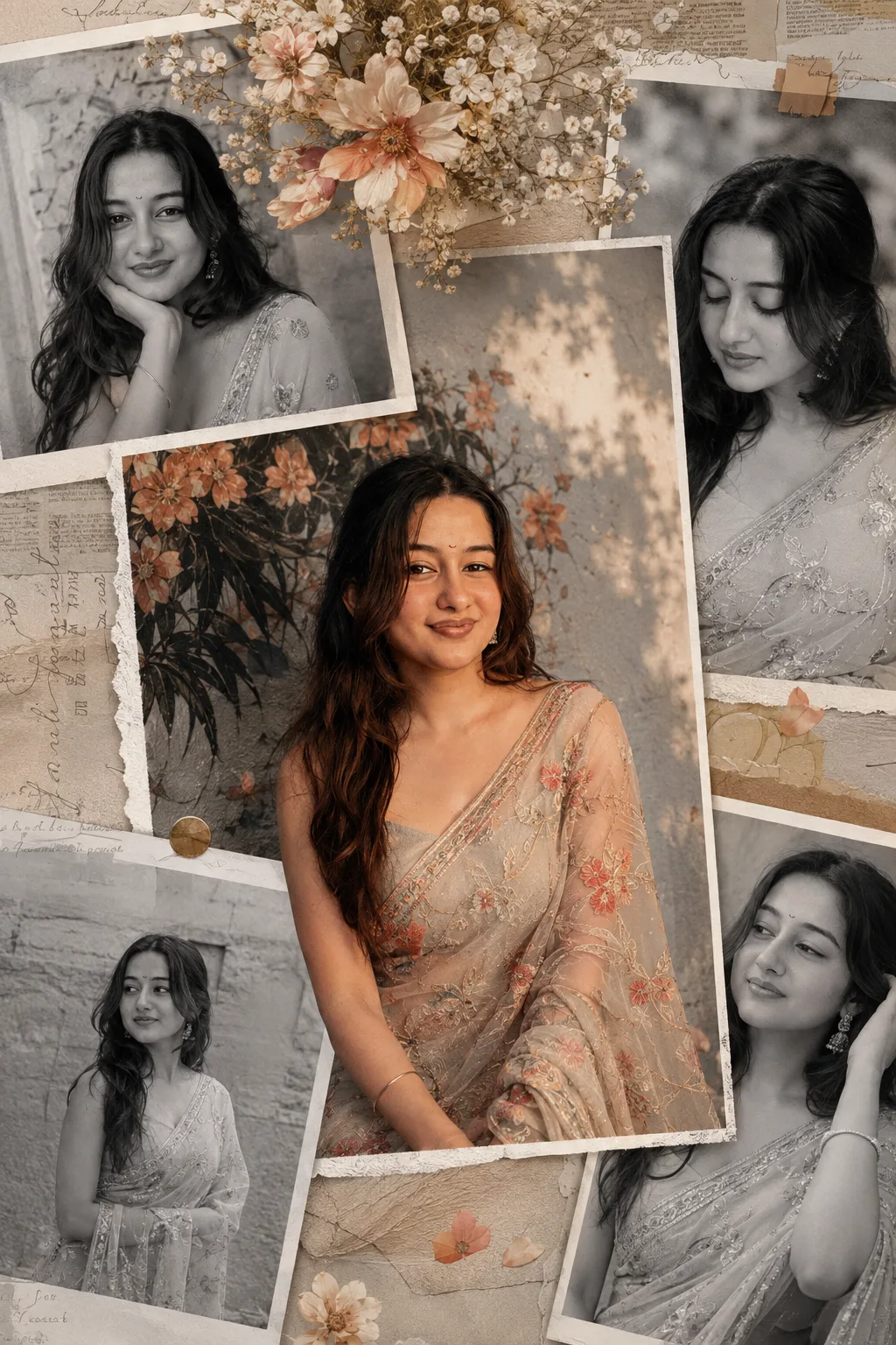 Convert the uploaded photos into a soft aesthetic Indian collage.