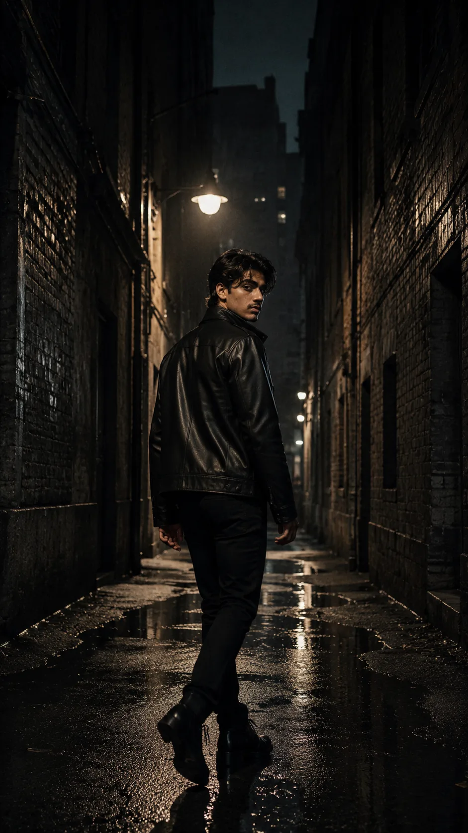 Exact Image Recreation Prompt Create a highly photorealistic cinematic dark-fashion photograph of a stylish young adult man walking alone