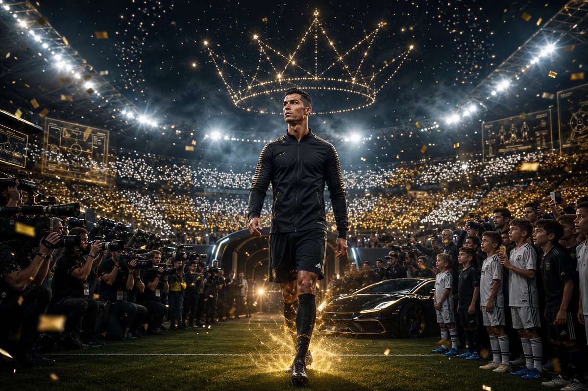 Cristiano Ronaldo in futuristic stadium