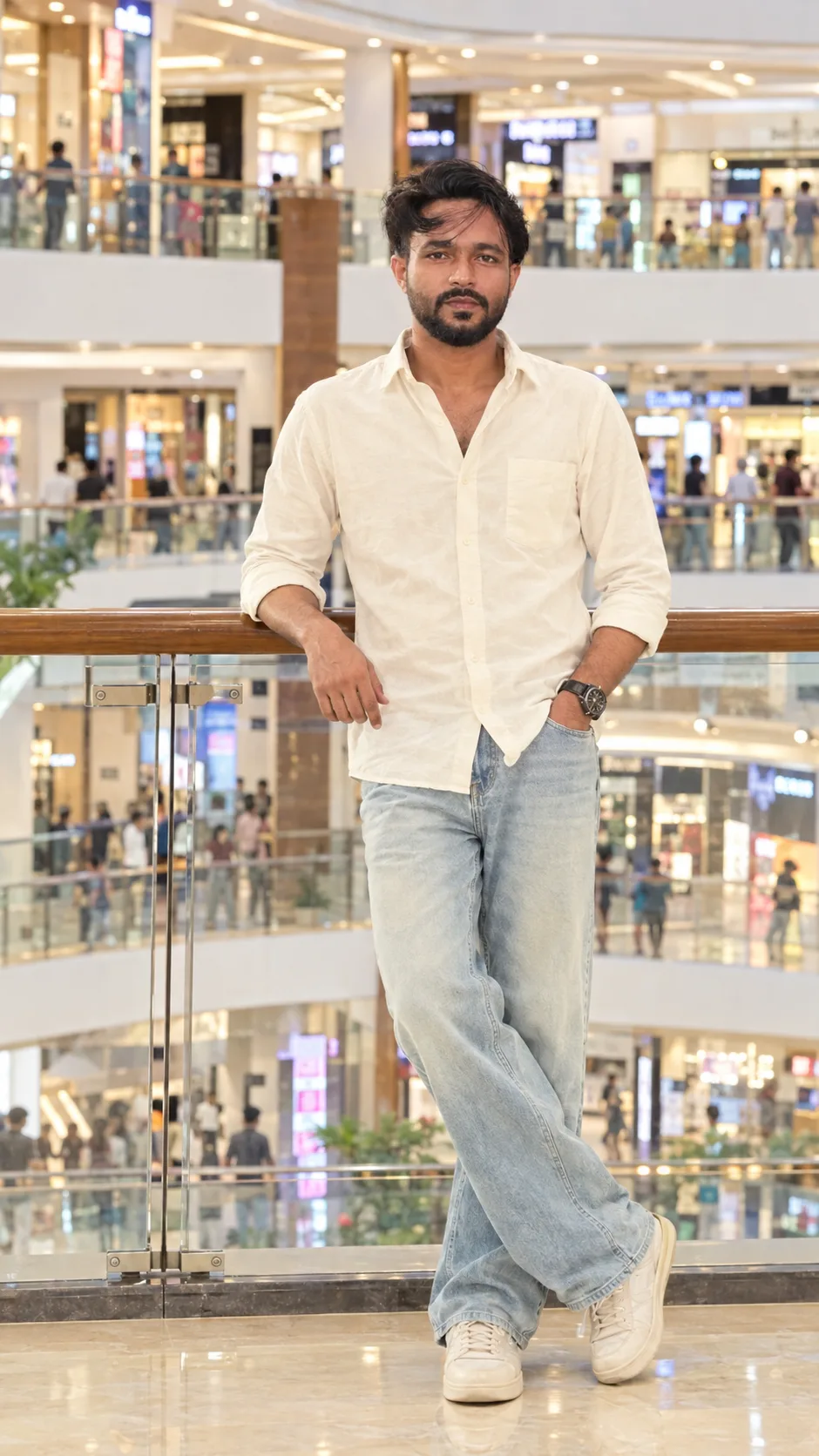 Create an ultra-photorealistic, high-end cinematic vertical 9:16 full-body fashion photograph, closely recreating the uploaded reference