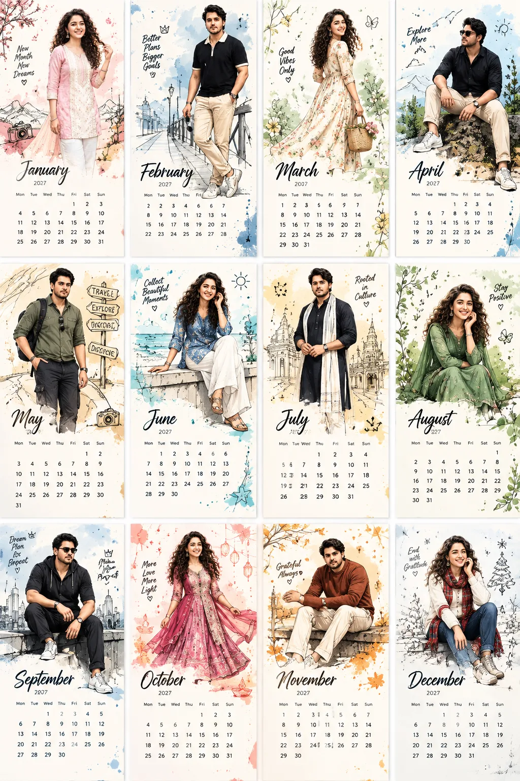 Please use this photo to create a desktop calendar for January-December 2027.