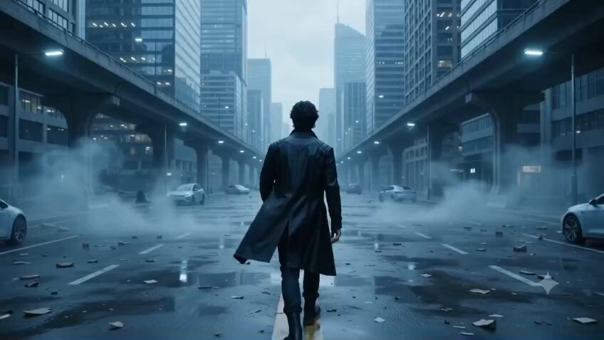 Futuristic City Man Encounter