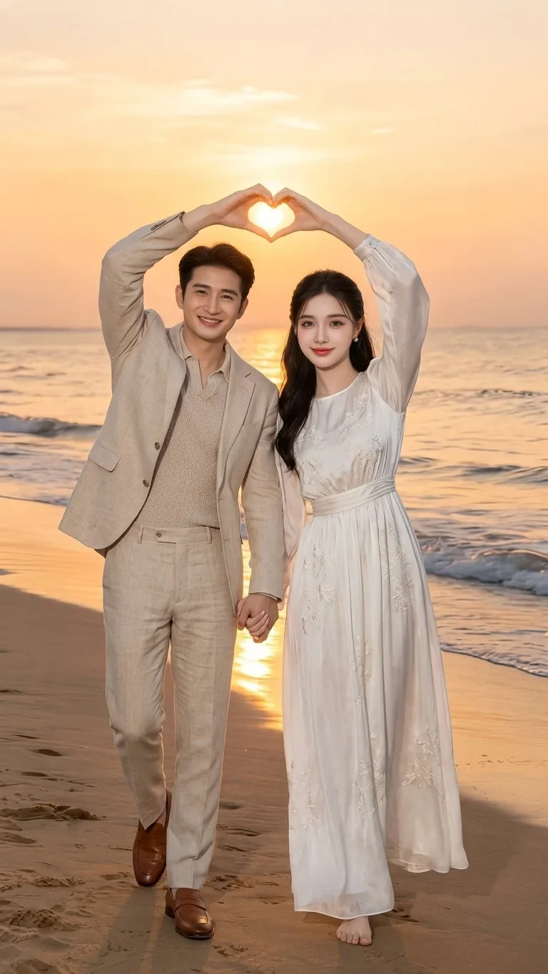 > **CONCEPT:** A photorealistic full-body portrait photograph featuring the same couple from `image_94.png`, retaining their exact pose,