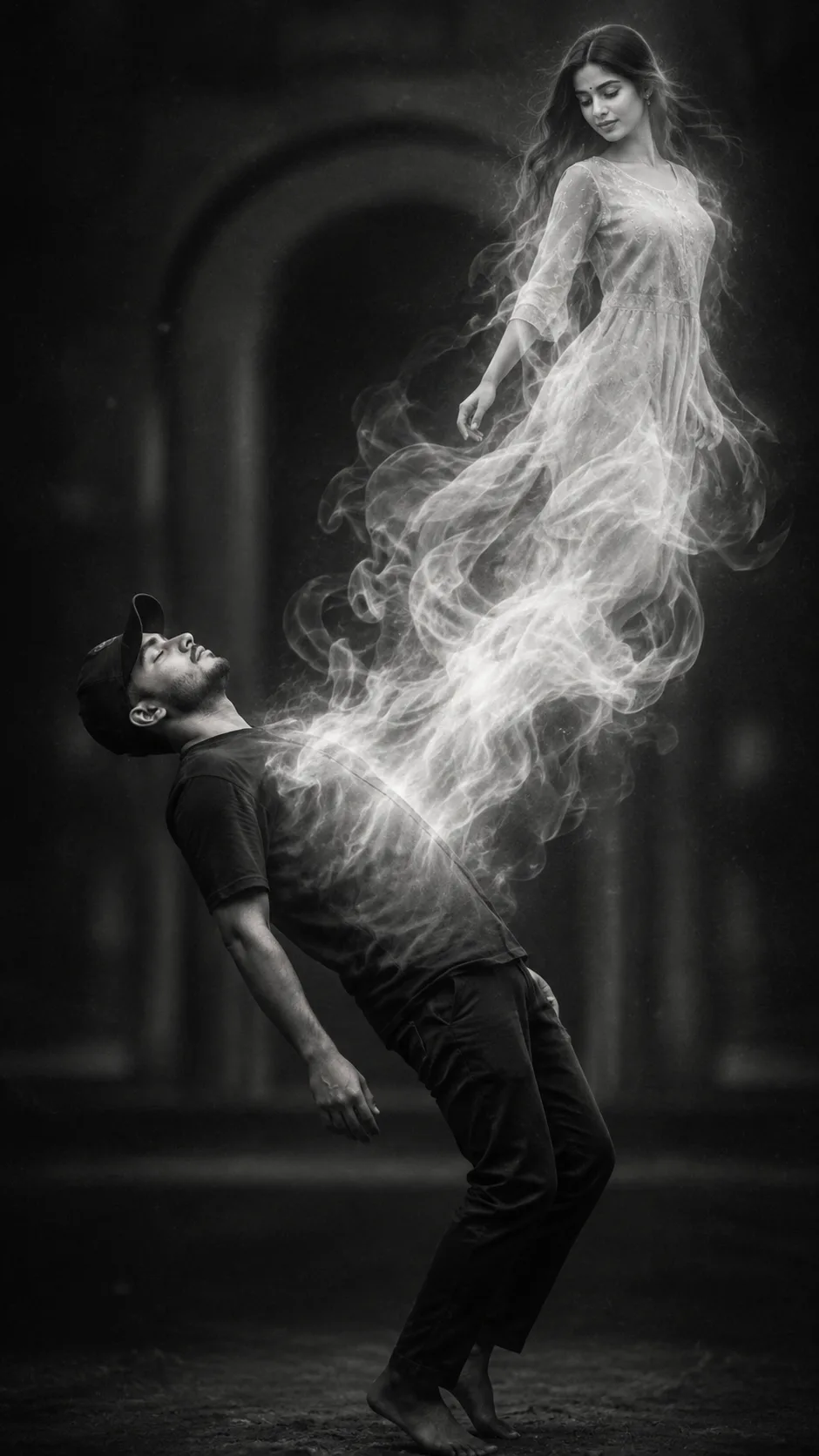 Create an ultra-realistic cinematic surreal portrait using my two uploaded face photos as the PRIMARY IDENTITY REFERENCES, and the uploaded