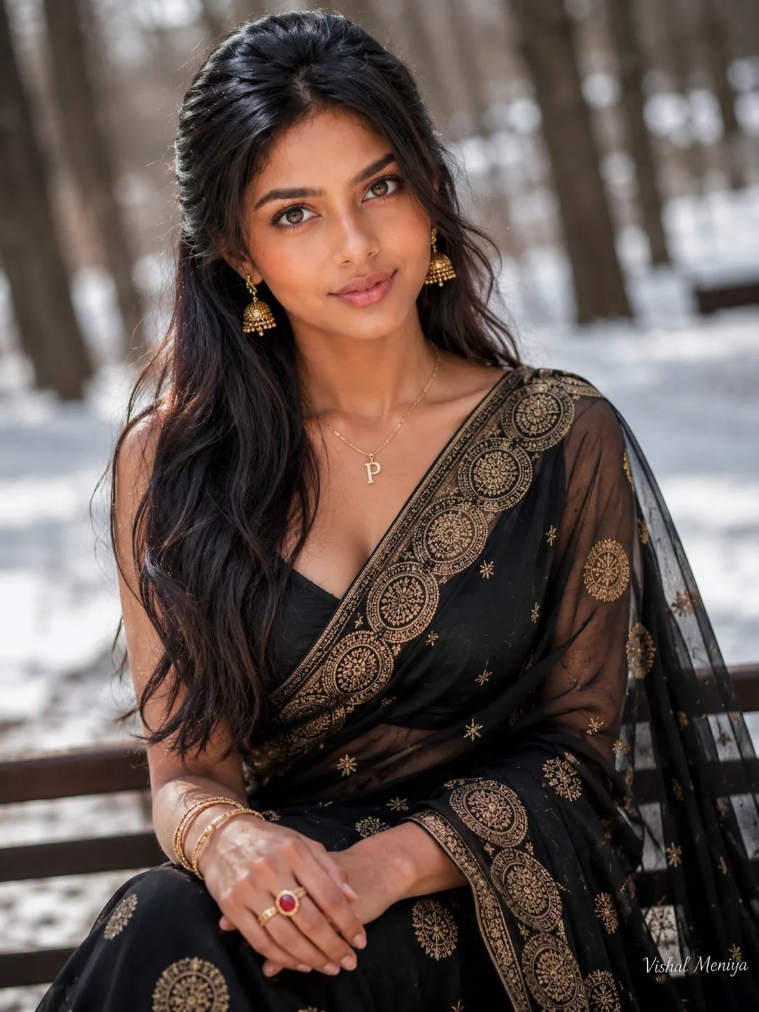 π€π€π€π€ Damn π€π€π€π€ A Ultra-realistic close-up portrait , Create A beautiful young Indian woman sitting outdoors in a serene winter park