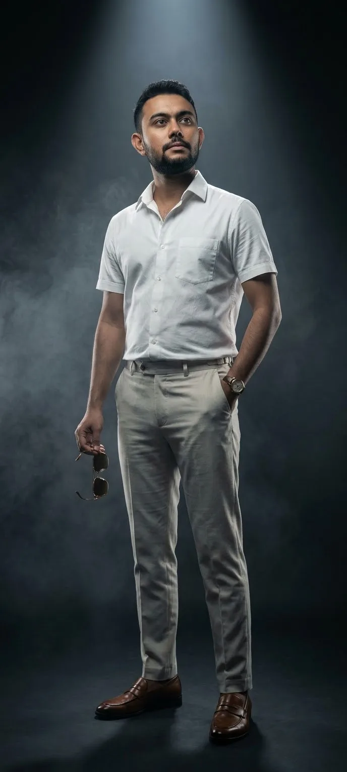 Hyper-realistic cinematic editorial portrait of the provided man (keep face 100% unchanged, preserve realistic skin texture).