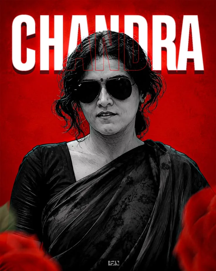 Create a powerful cinematic Indian character poster inspired by the uploaded reference image, using a bold red, black, and white visual