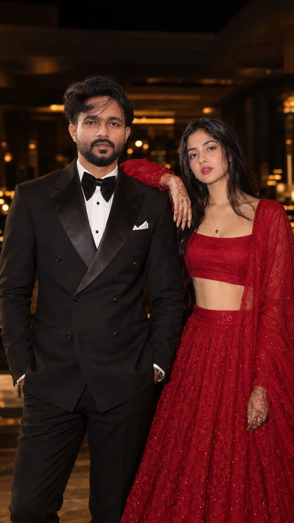 Create an ultra-photorealistic, high-end cinematic vertical 9:16 couple portrait, closely recreating the uploaded reference image in terms