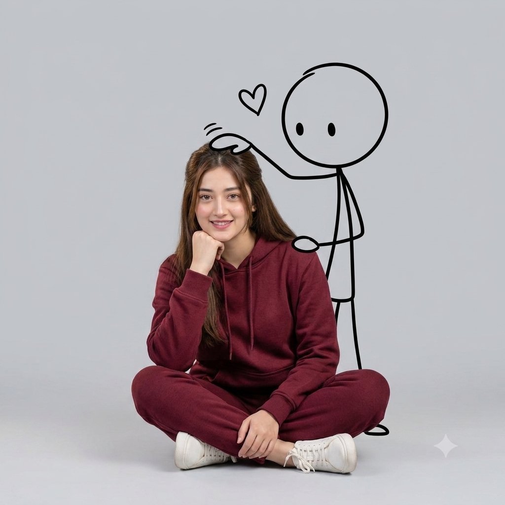IMAGE USING ON GAMINI NANO BANANA PRO 2 PROMPT: A high-quality photo of a smiling young woman with long brown hair, wearing a cozy maroon