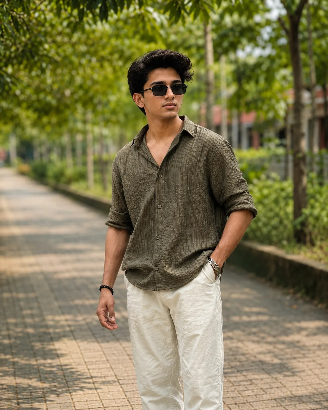 Use the uploaded reference image STRICTLY for the composition, pose, camera angle, framing, background, lighting, outfit styling, and