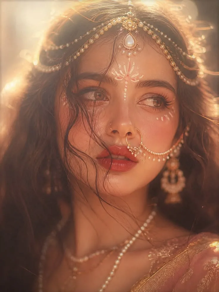 Create an ultra-realistic, cinematic close-up portrait of a beautiful Indian woman dressed as a traditional bride, inspired by the