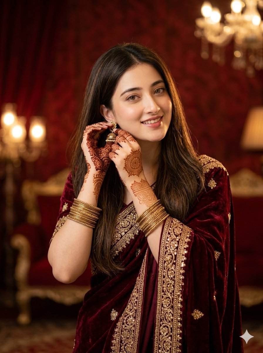 Image using on Gamini nano banana pro Prompt💬 Ultra-realistic cinematic portrait of a beautiful young South Asian woman wearing a