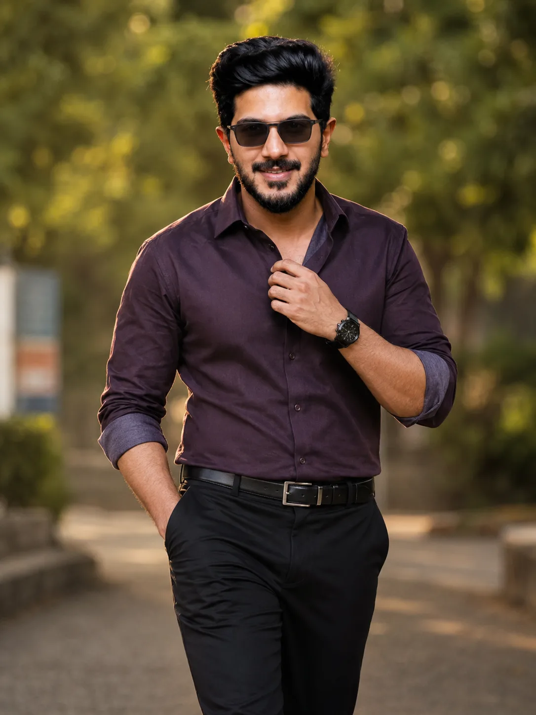 Create an ultra-realistic, premium cinematic portrait of a stylish Indian man in a vertical 3:4 composition.