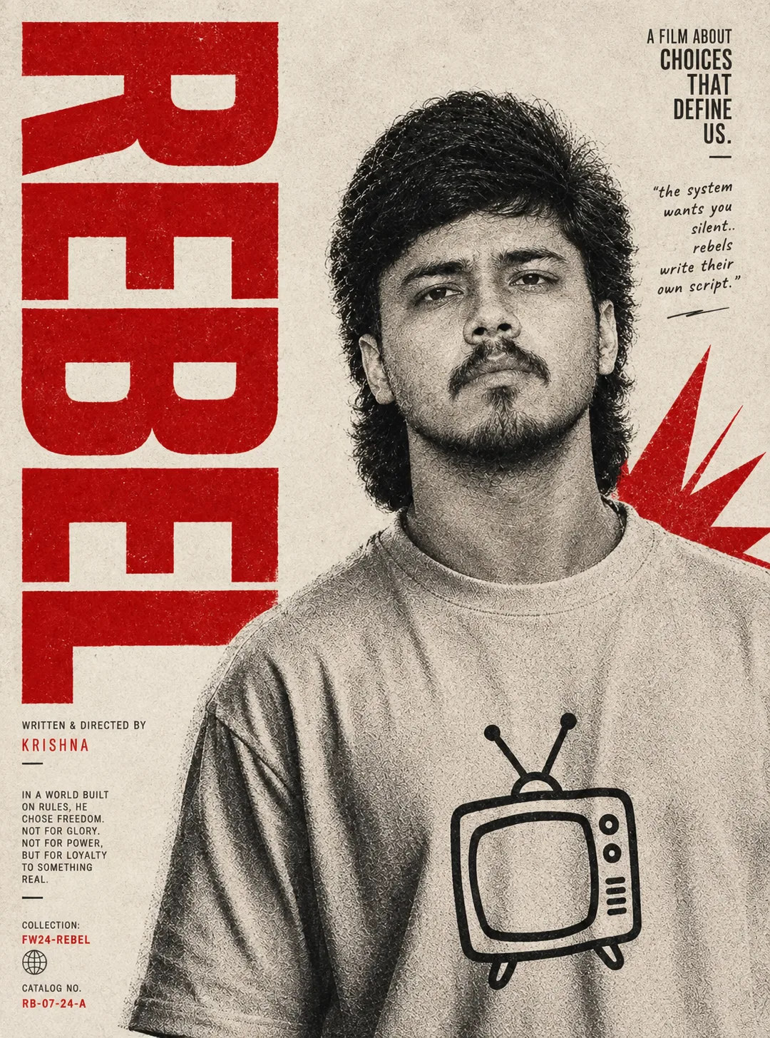 Create a vintage editorial film poster with a gritty 1970s/1980s indie-cinema aesthetic.