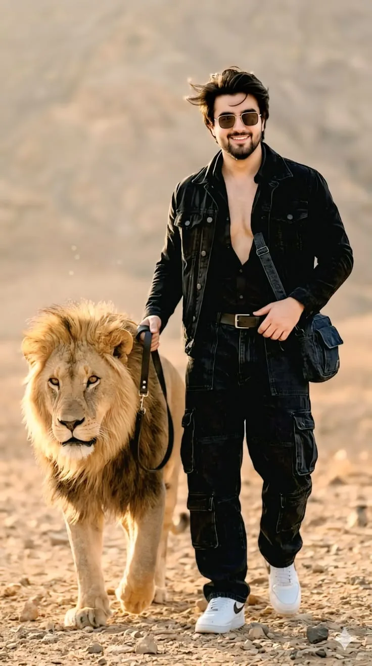 ### **Title: 🦁 King & Lion – Cinematic Adventure Portrait** **Prompt:** > Ultra-realistic, high-resolution cinematic full-body portrait of