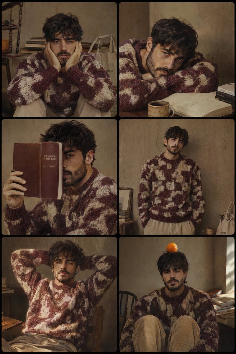 Image created on Gpt 2 Prompt: Ultra-realistic cozy vintage editorial collage of a handsome young man with soft, medium-length tousled