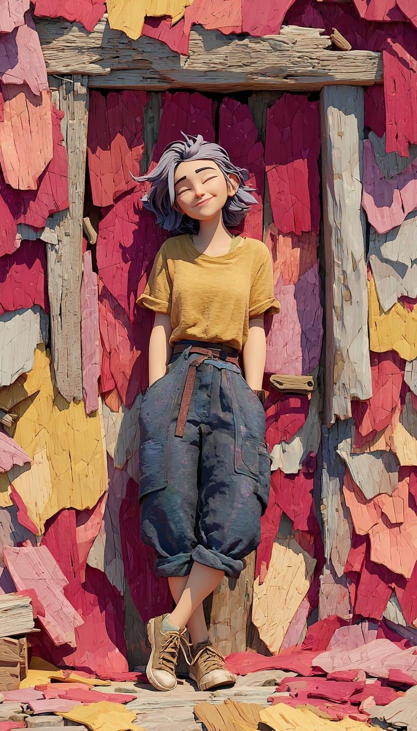 Pixar Girl Against Peeling Paint