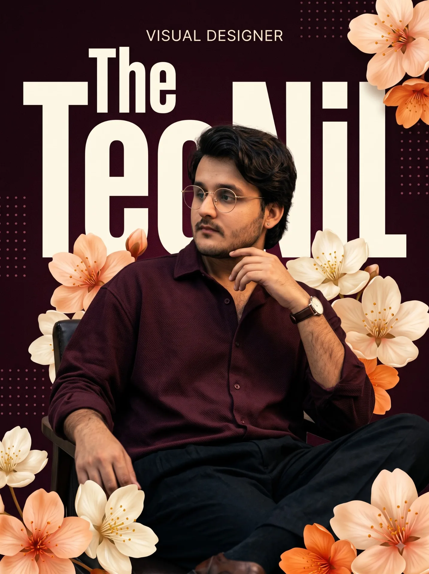 Create an ultra-realistic, cinematic portrait poster of a stylish young man in a vertical 3:4 aspect ratio.