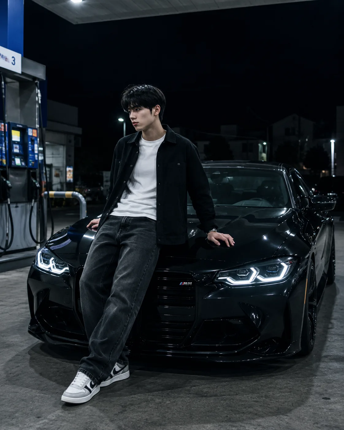 Create a premium ultra-realistic cinematic automotive fashion portrait of a young adult South Asian male in his early 20s, using the