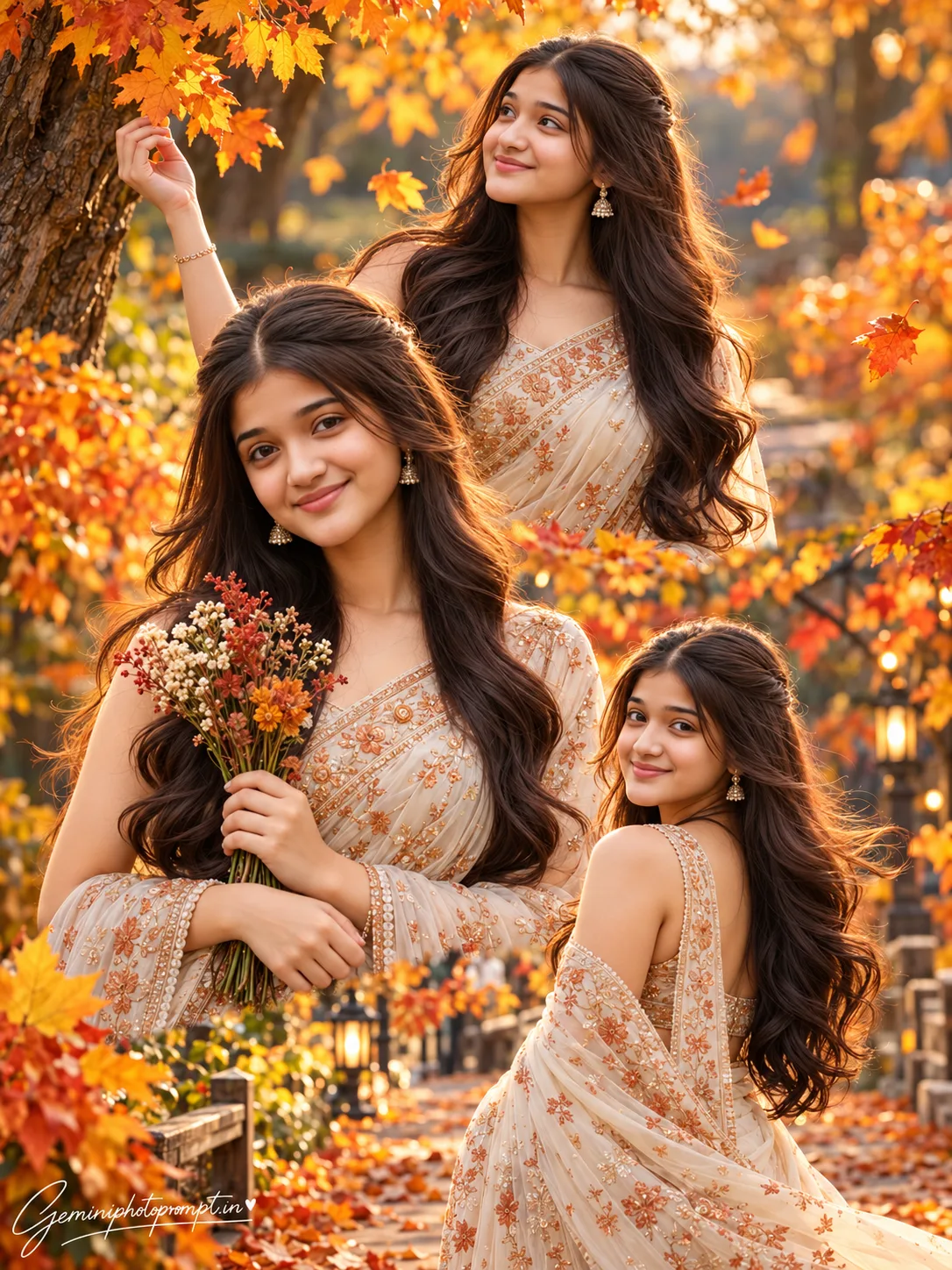 CREATE AN ULTRA-REALISTIC CINEMATIC 8K HDR THREE-PERSPECTIVE FASHION PORTRAIT COLLAGE OF THE EXACT SAME ADULT SOUTH ASIAN WOMAN FROM THE