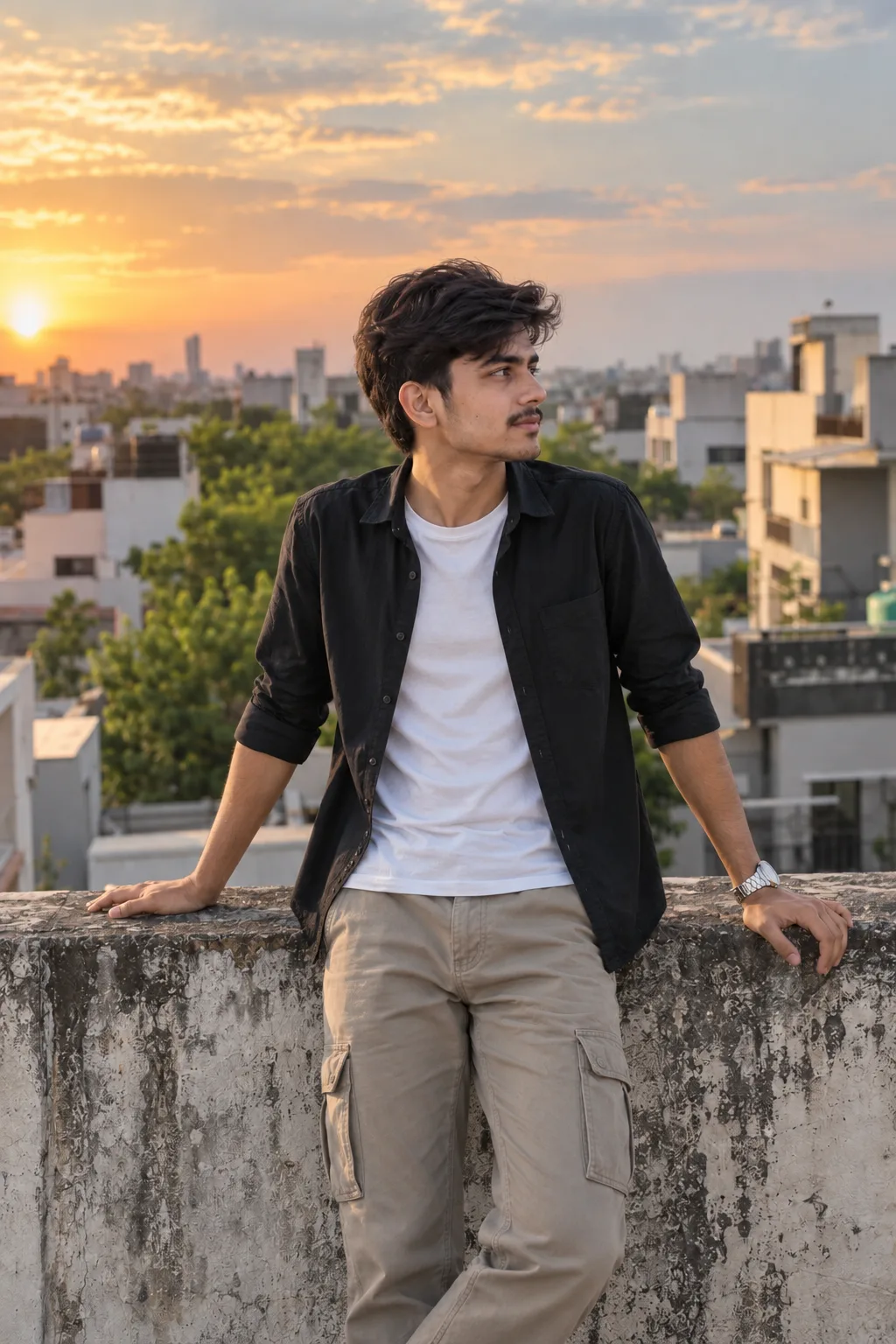 Prompt: Create a highly realistic, ultra-detailed cinematic outdoor portrait of the young Indian man in the reference image.