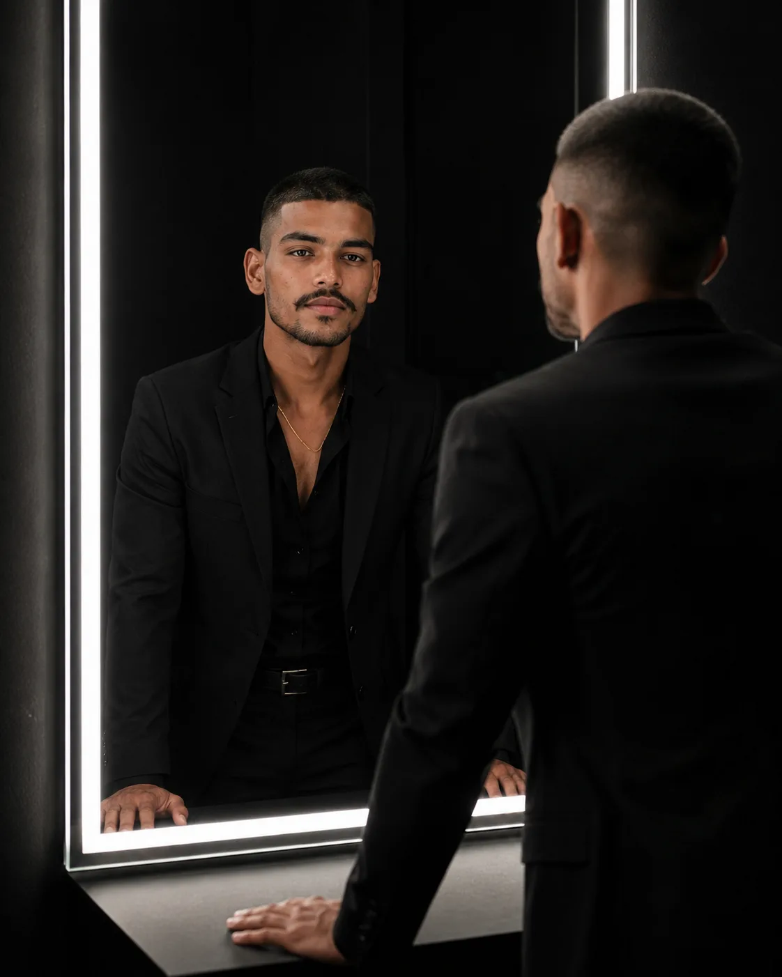 Create an ultra-realistic 8K UHD cinematic luxury fashion editorial portrait using the provided reference face as the PRIMARY IDENTITY