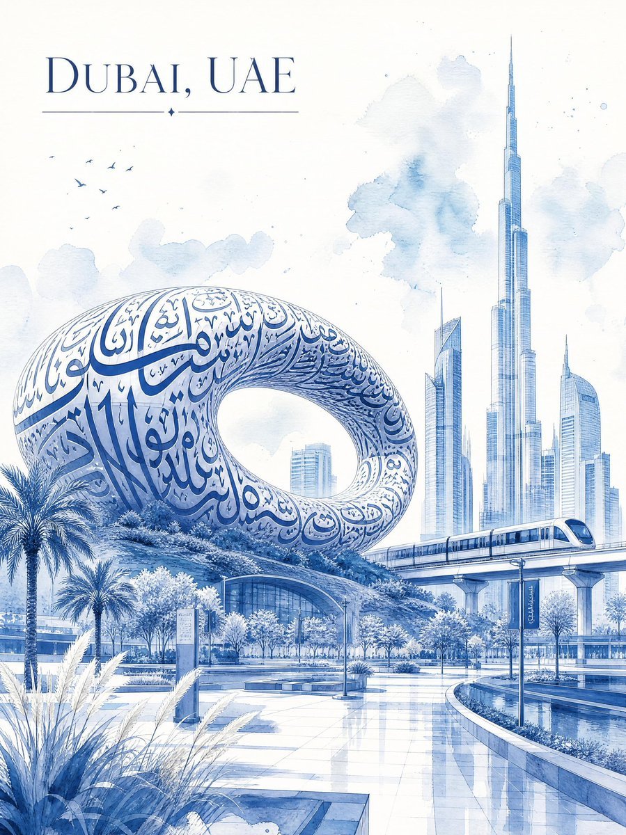 Created with GPT Image 2.0 on ChatGPT Prompt: Ultra-luxury minimalist watercolor travel poster of Dubai, UAE, rendered in elegant