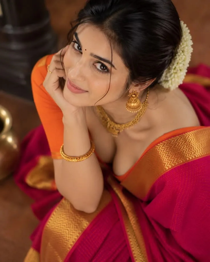 A photorealistic vertical close-up portrait of the beautiful South Indian woman from the reference images, preserving her exact facial