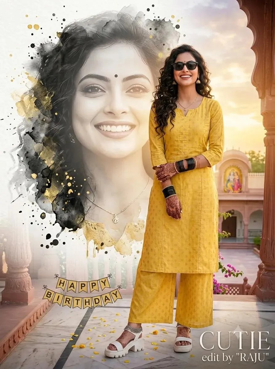 πππ prompt π Raju β¬οΈ Create A Image Ultra-realistic birthday collage poster, stylish Indian girl same face upload image face match