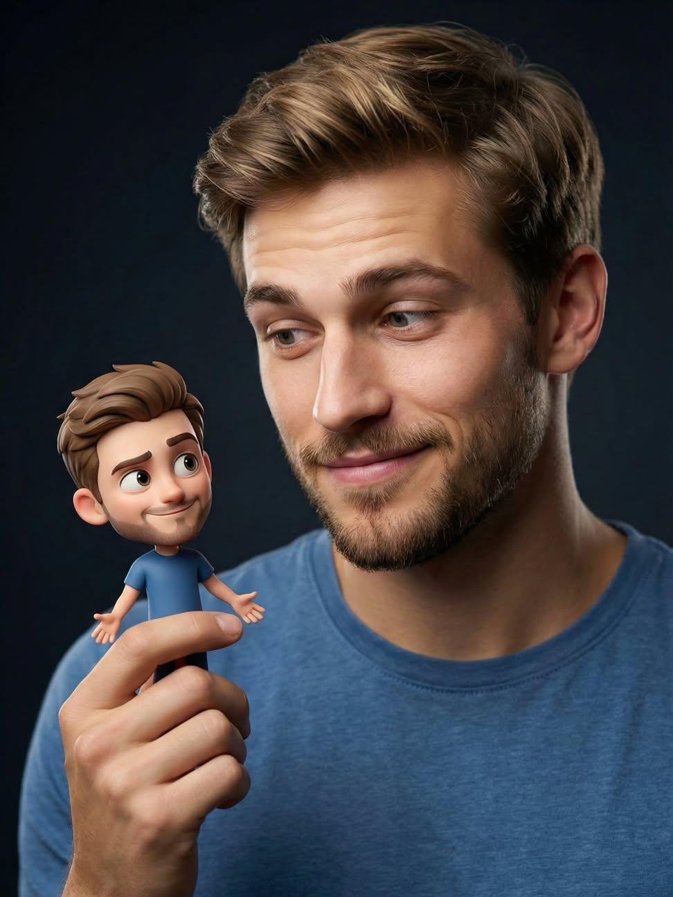 Man Holding Miniature Self Portrait